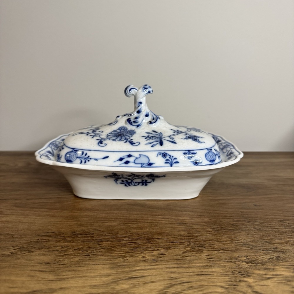 Meissen Blue White Porcelain Covered Serving‎ Dish Floral German Fine China Vtg